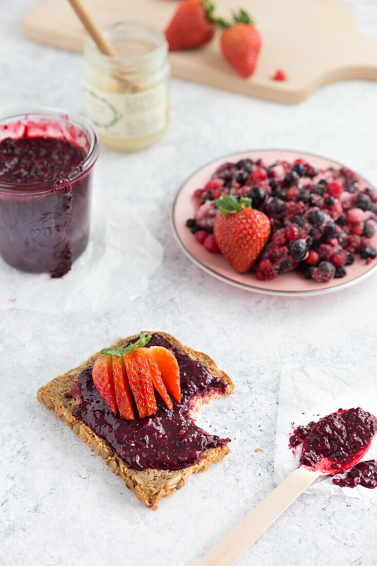 Chia berry jam on bread