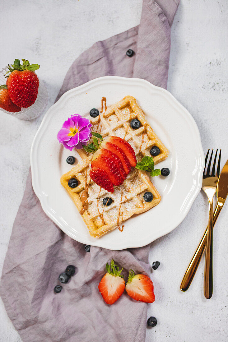 Belgian waffles with fresh berries