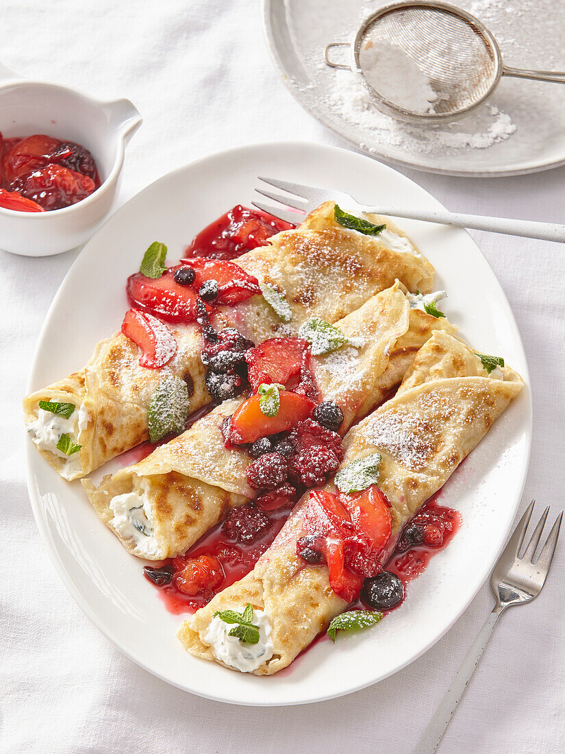 Almond blintzes with fruit