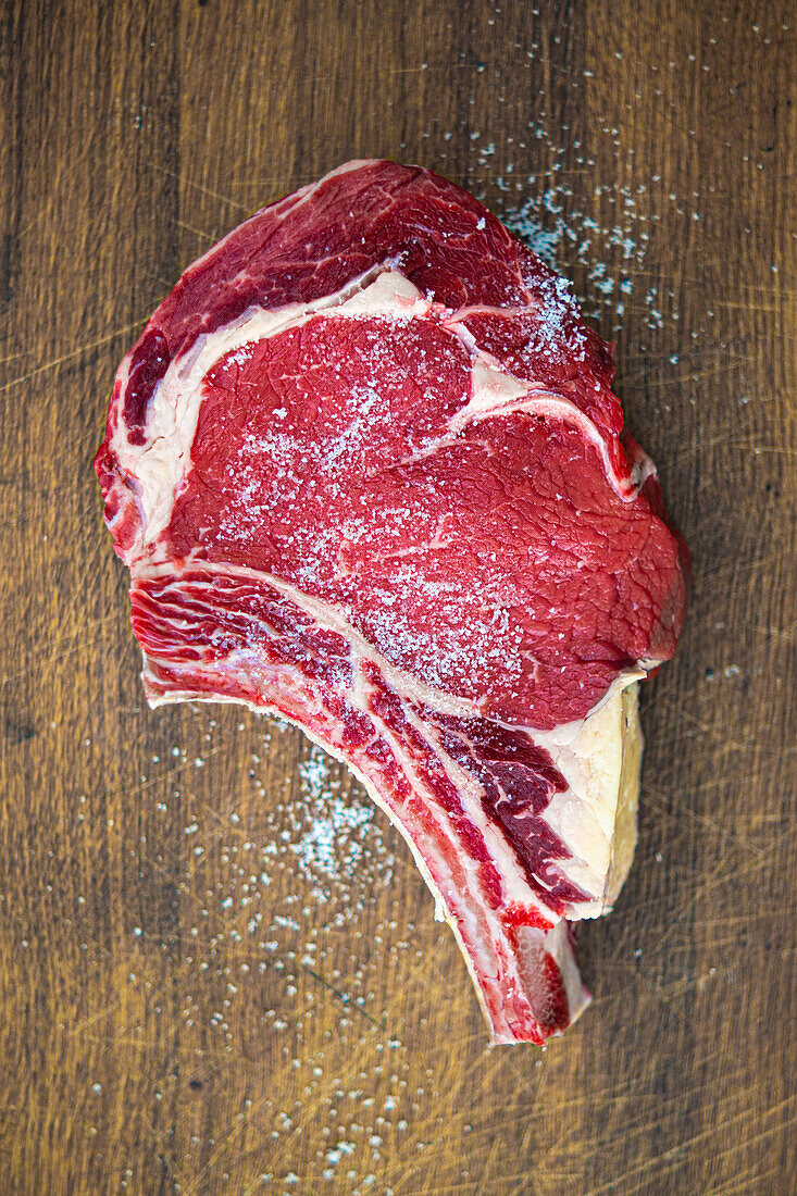 Fresh beef steak with salt