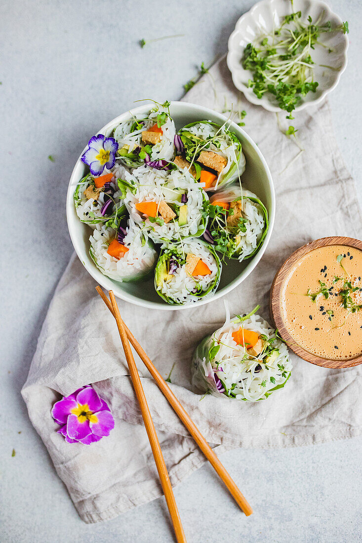 Summer rolls with peanut dressing