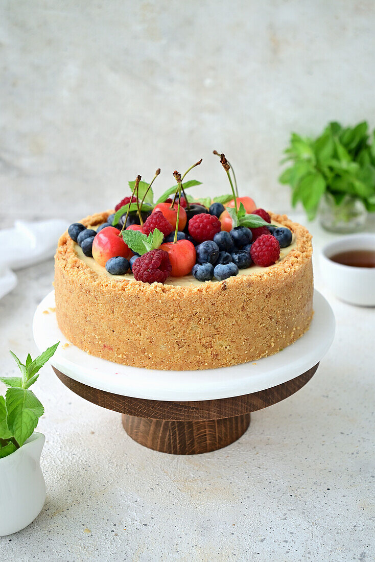 Classic cheesecake with berries and cherries