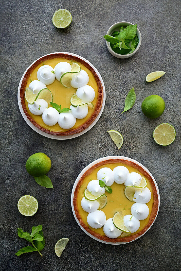 Zitronen-Limetten-Quark-Törtchen mit Schweizer Baiser