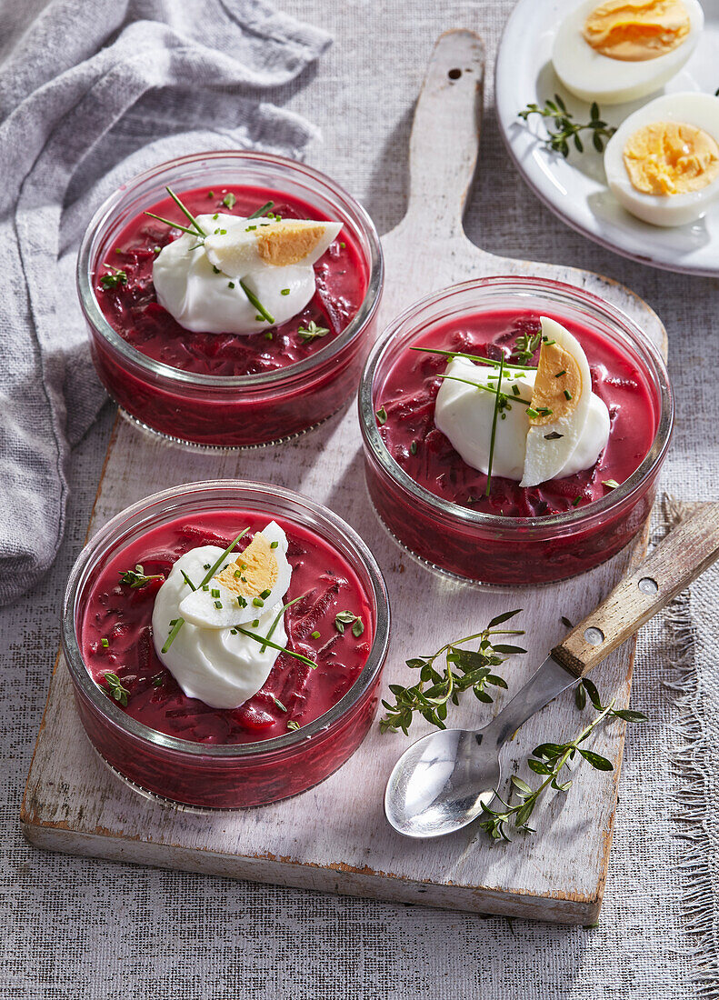 Beetroot aspic with hard-boiled egg