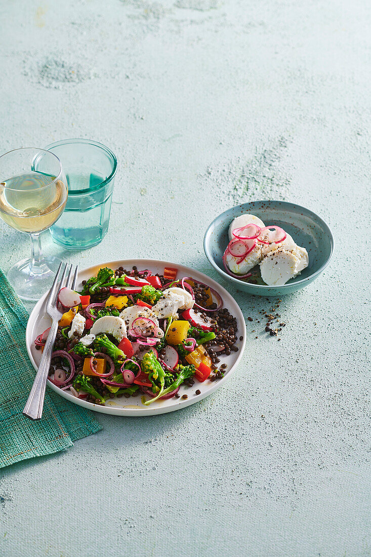 Black lentil salad with goat's cheese