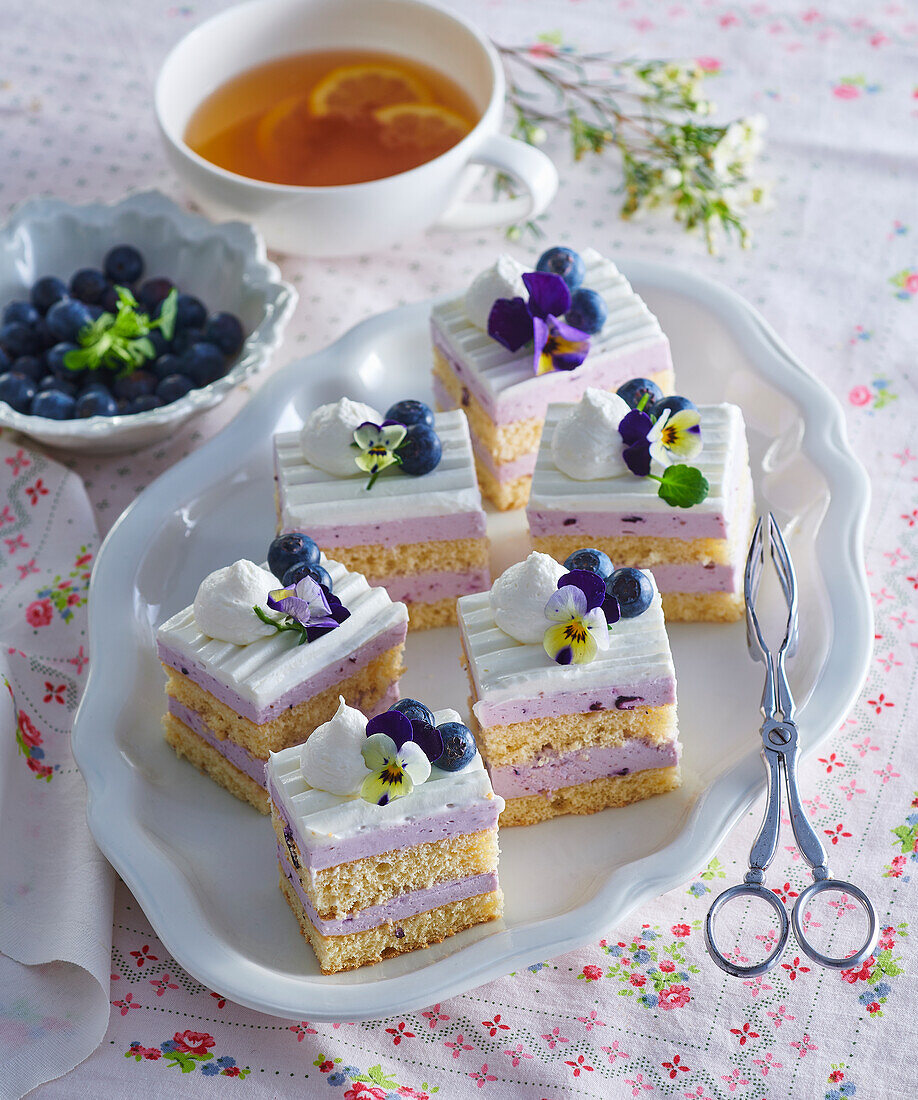 Layered blueberry cake squares