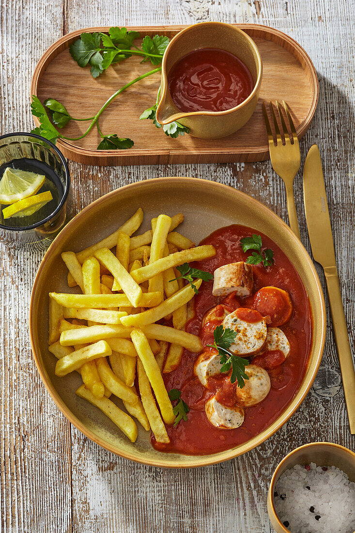 Currywurst with fries