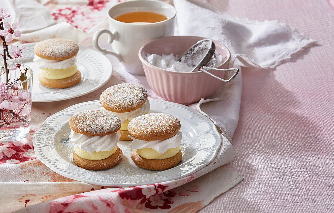 Honey and cream cake sandwiches