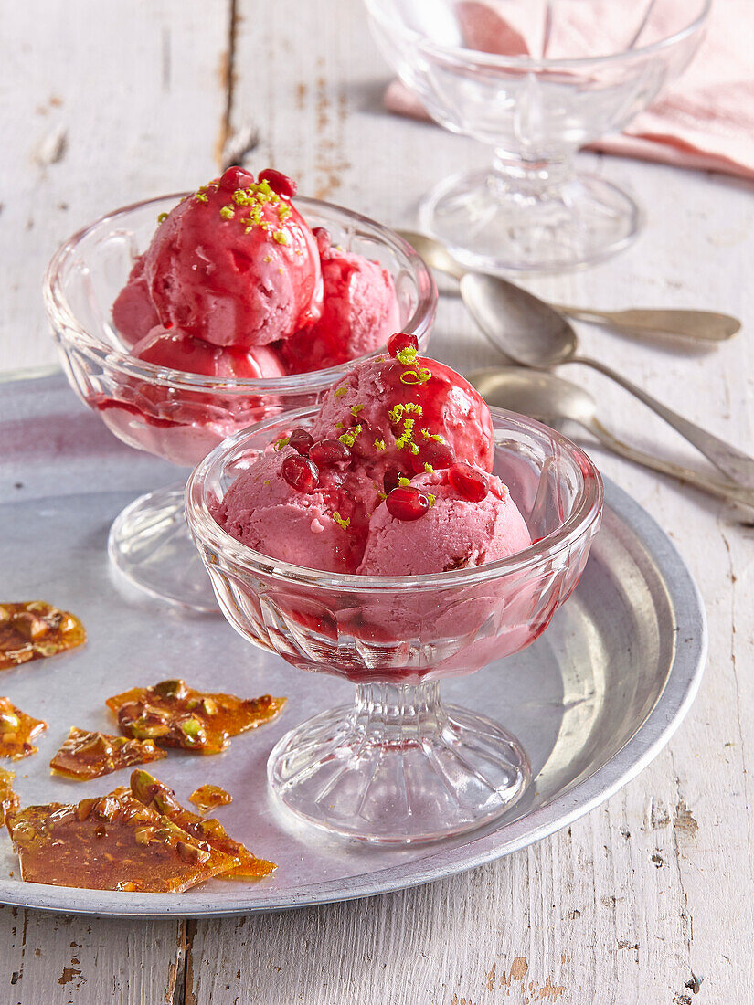 Rhubarb sorbet with pistachios