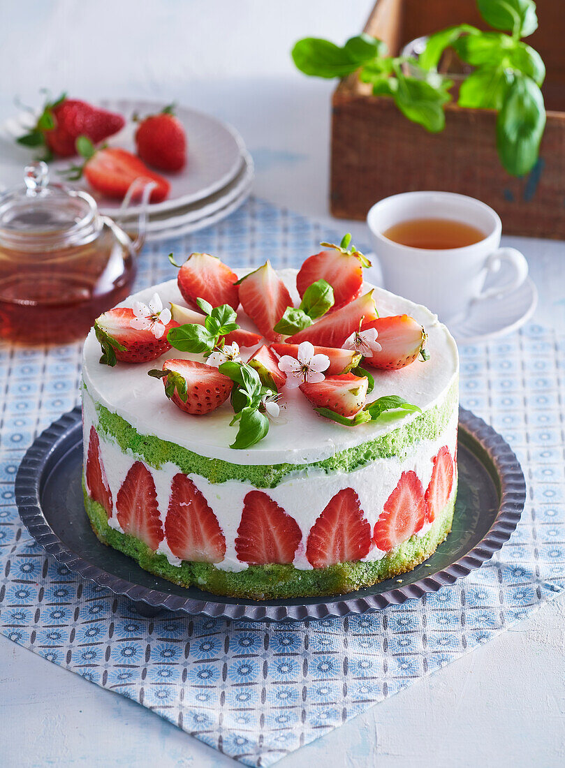 Strawberry and basil cake
