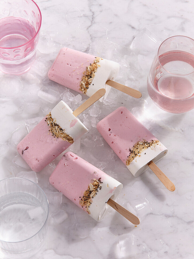 Strawberry ice cream popsicles