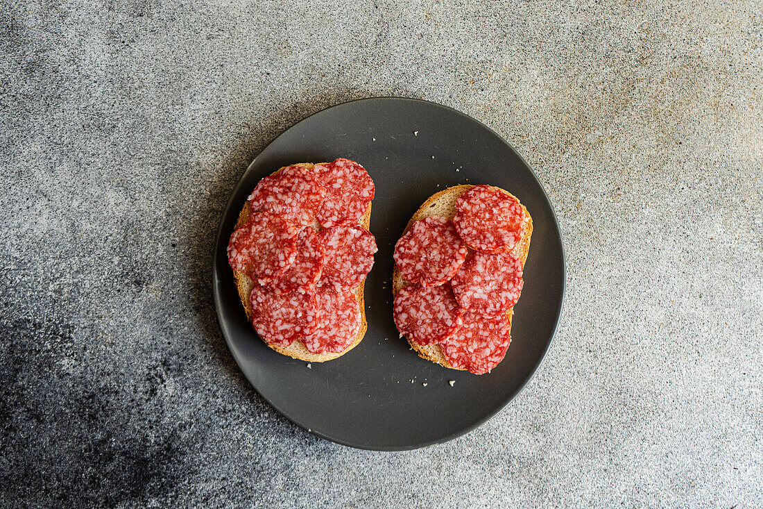 Toast with Italian pepperoni slices