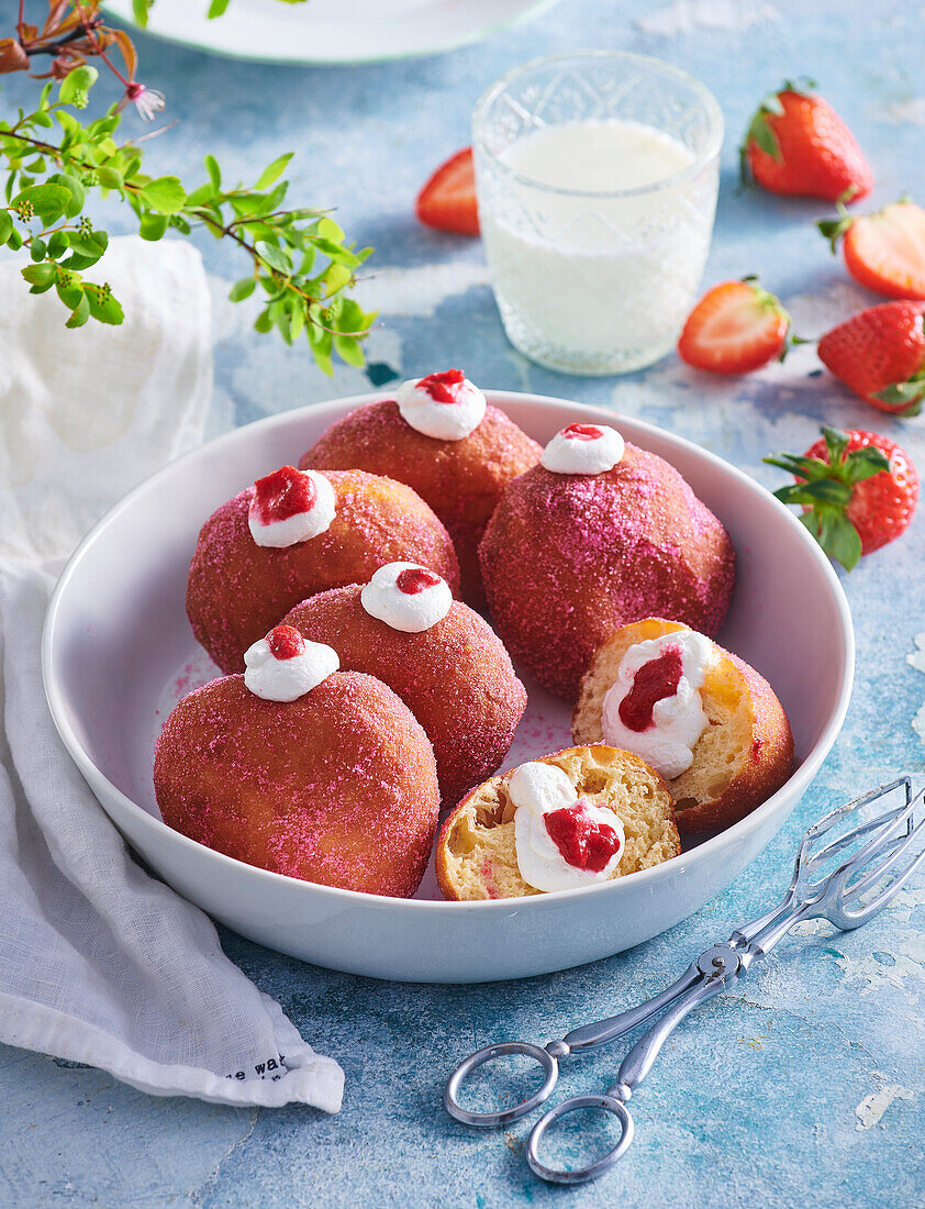 Strawberry donuts with cream