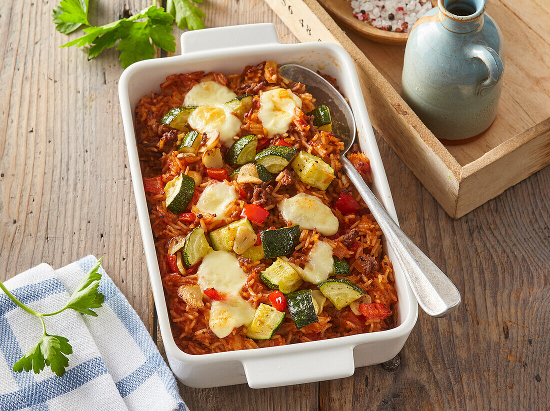 Risotto au gratin with zucchini and peppers