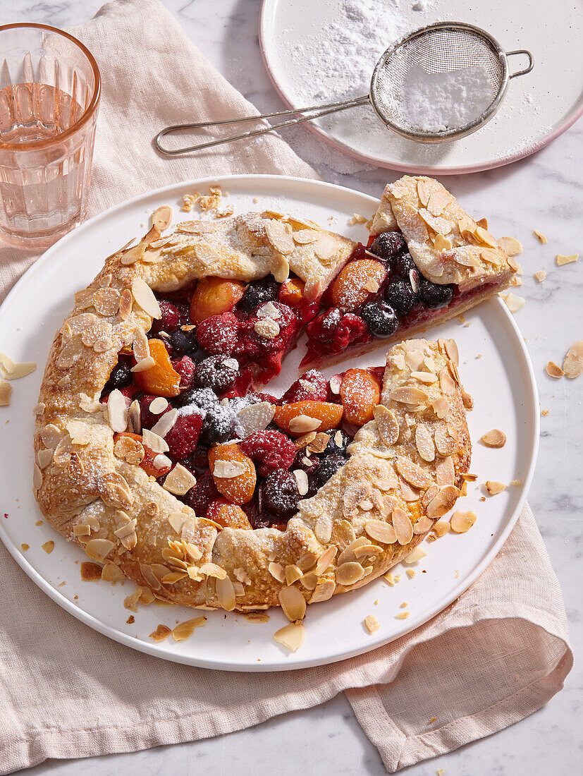 Summer fruit galette with almonds