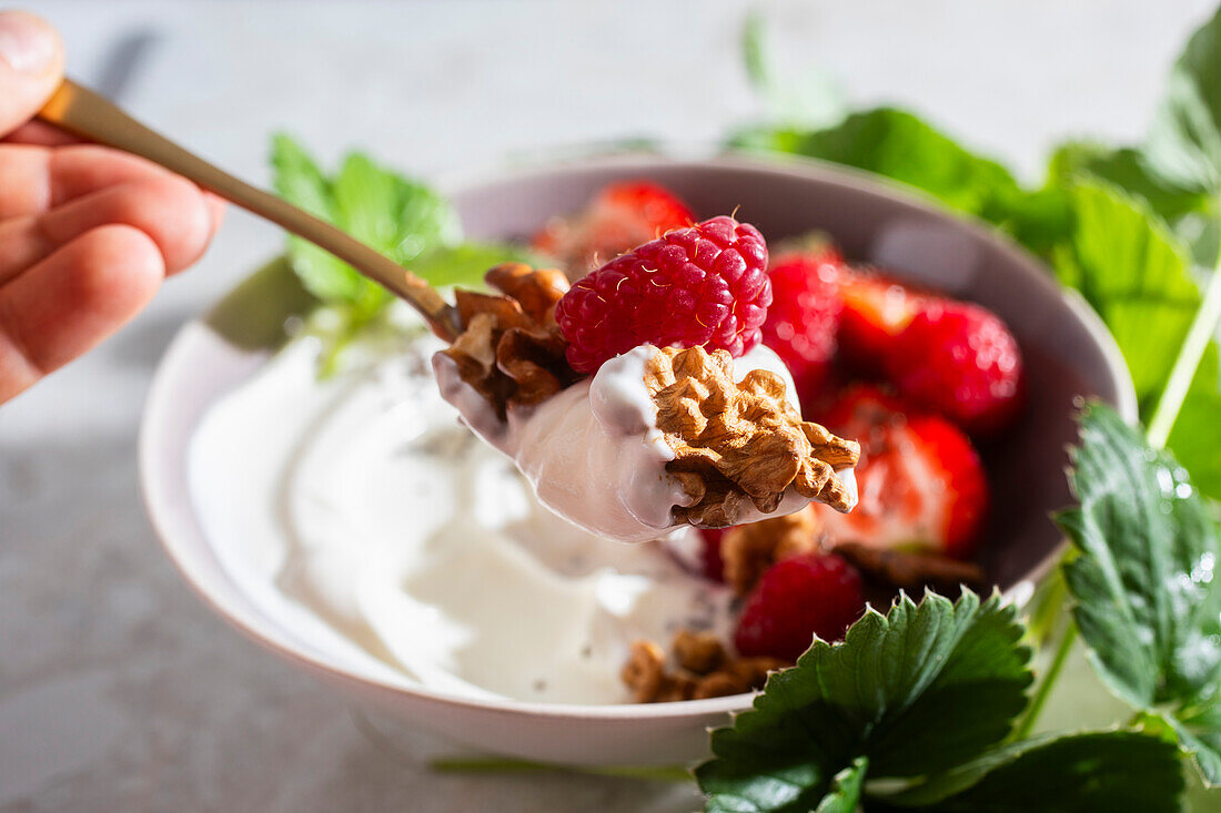 Natural yogurt with berries and walnuts