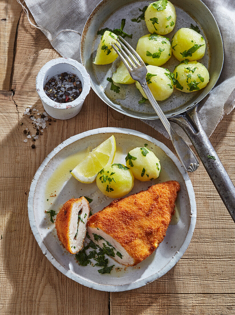 Chicken 'Kiev' with parsley potatoes