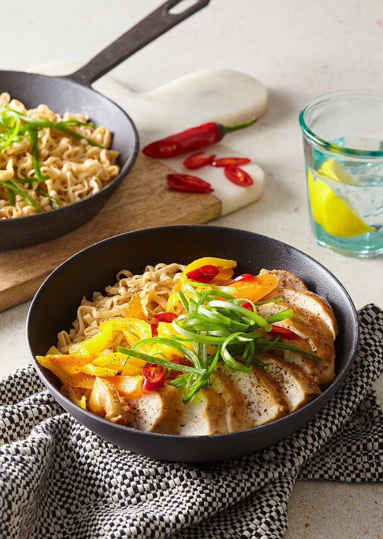 Chicken ramen with peppers