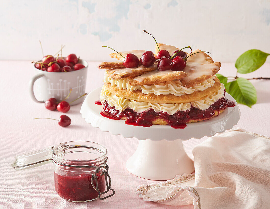 Puff pastry cherry cake