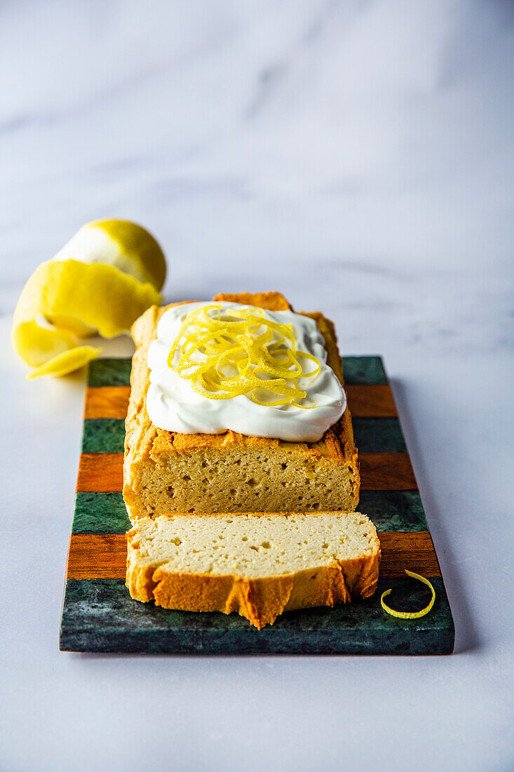 Lemon and almond cake with yogurt topping