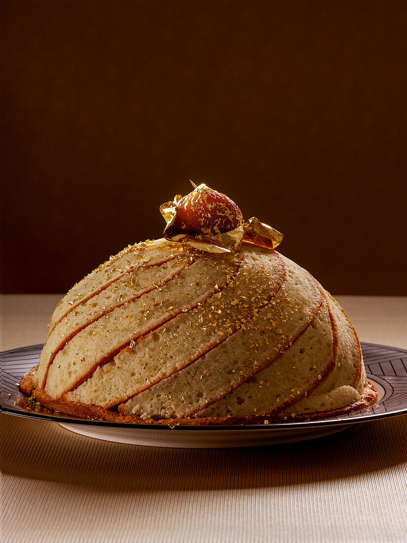 Chocolate cake with glazed sweet chestnuts