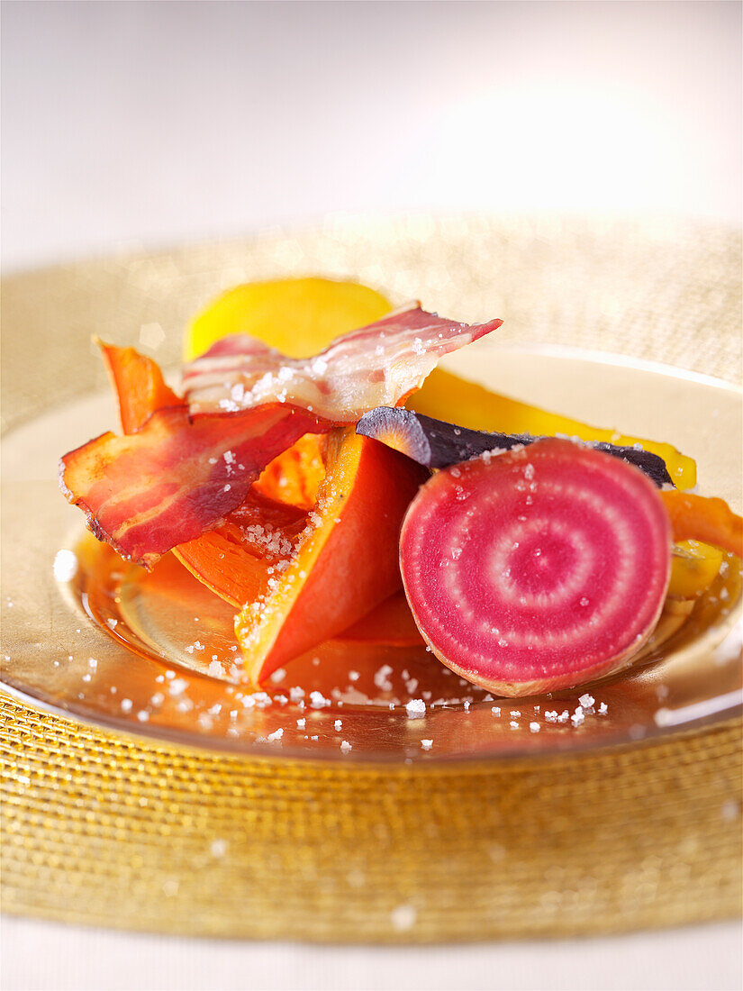 Roasted vegetables with bacon