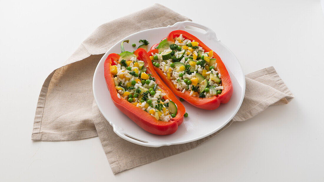 Peppers stuffed with rice and vegetables
