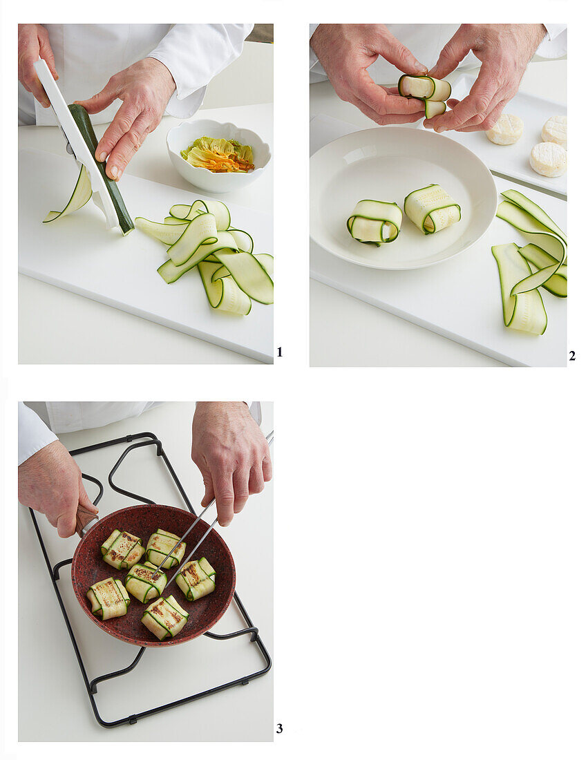 Preparing zucchini and goat cheese parcels