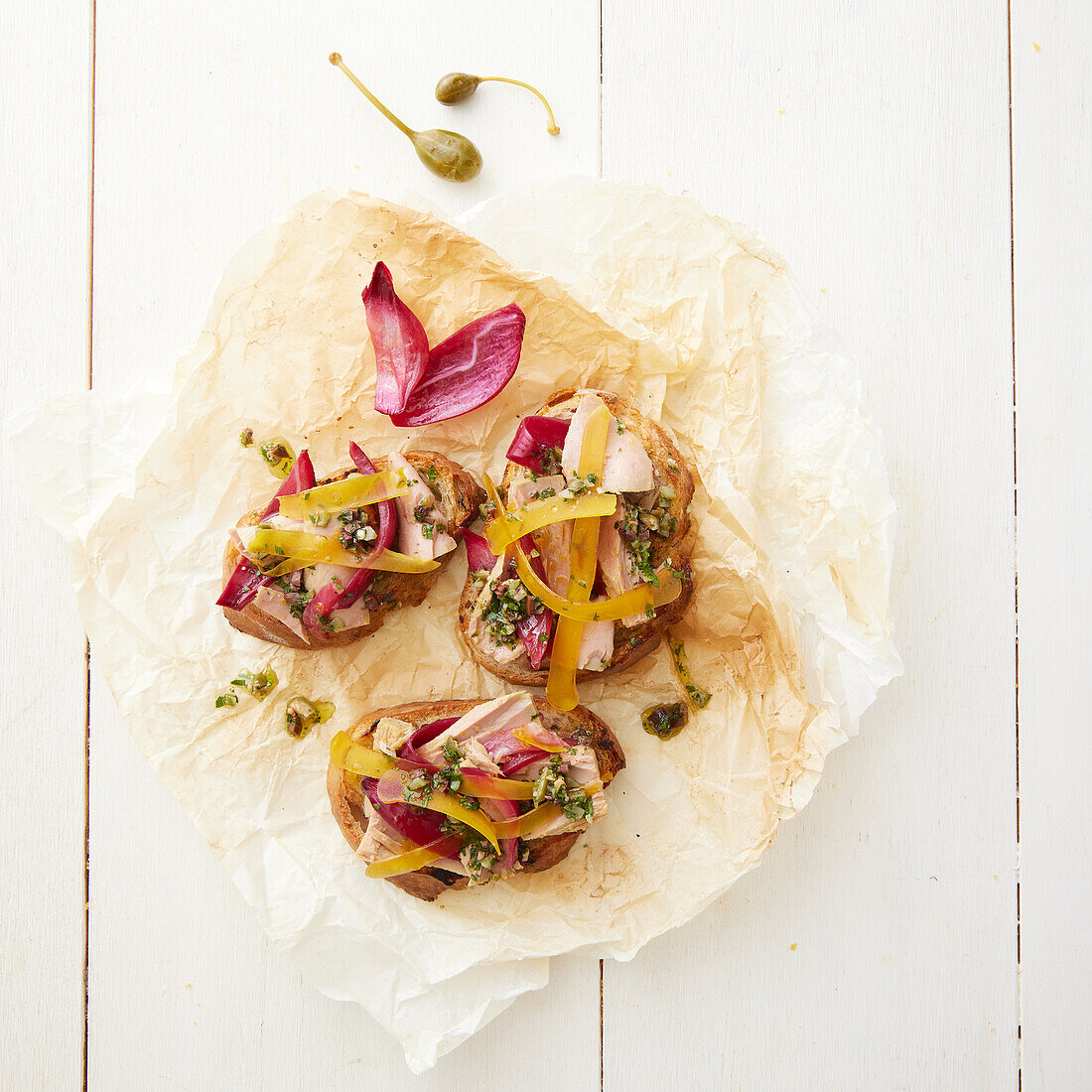 Crostini with tuna and red onions