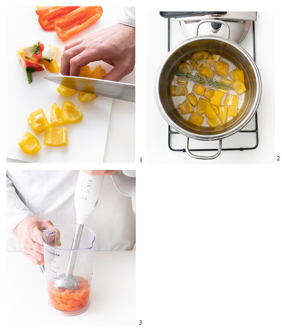 Gelbe Paprikacremesuppe zubereiten