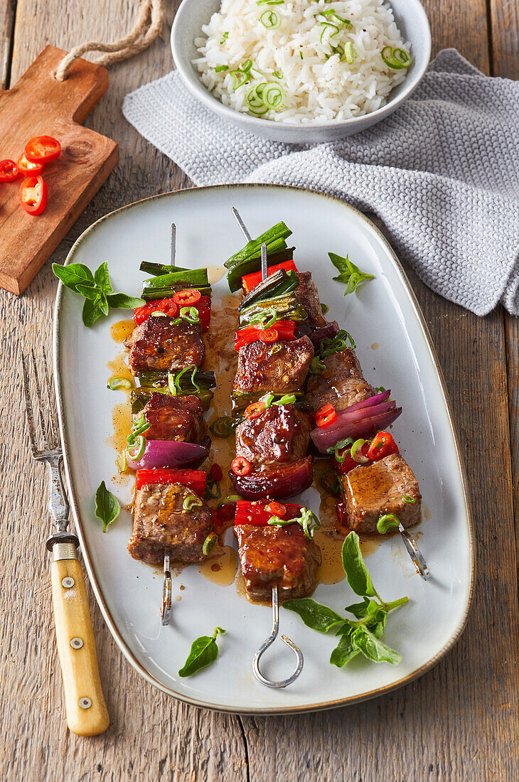 Sweet and sour beef skewers