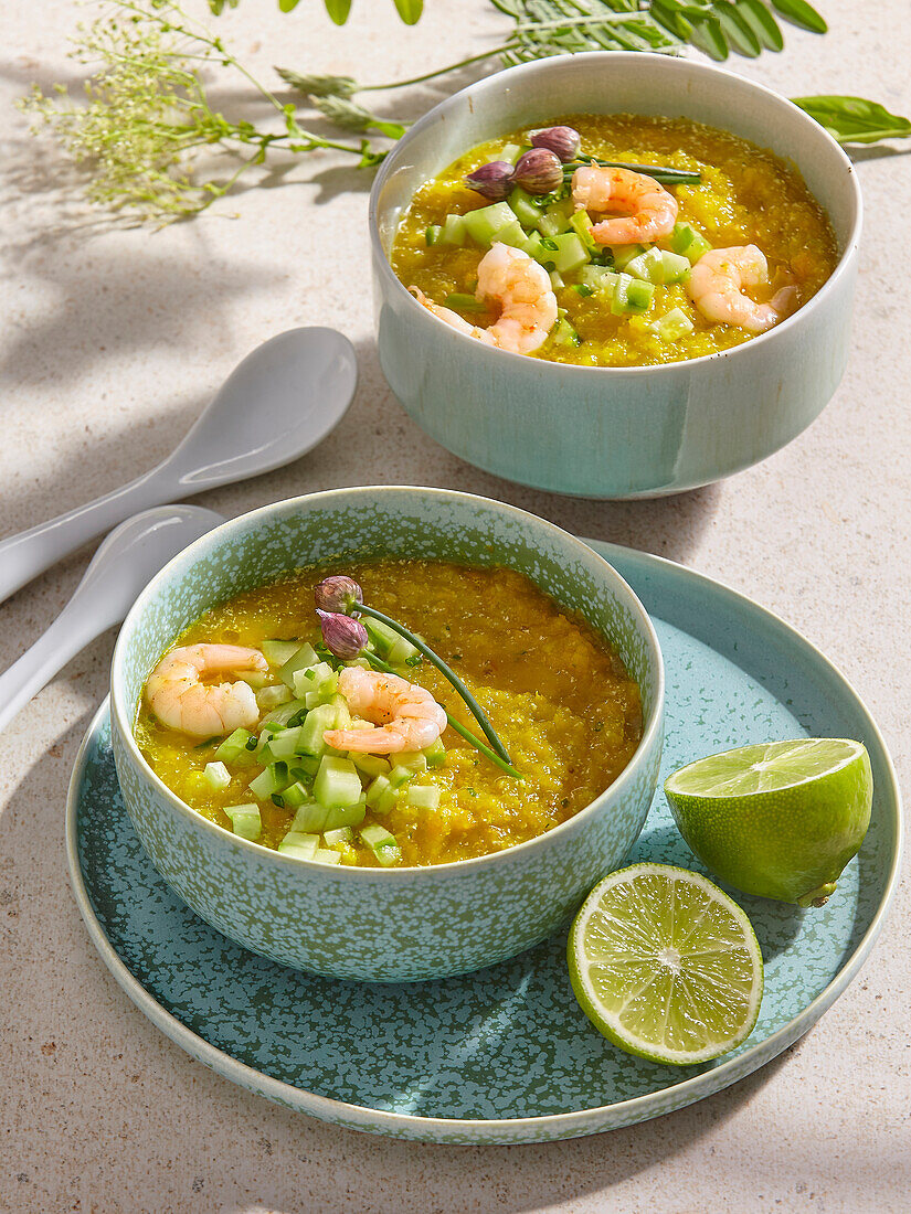 Thailändische grüne Tomatensuppe mit Garnelen