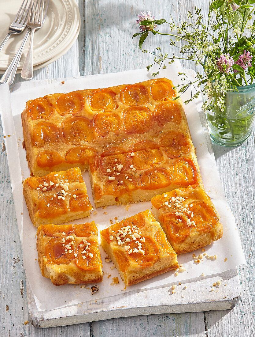 Upside-down apricot sheet cake