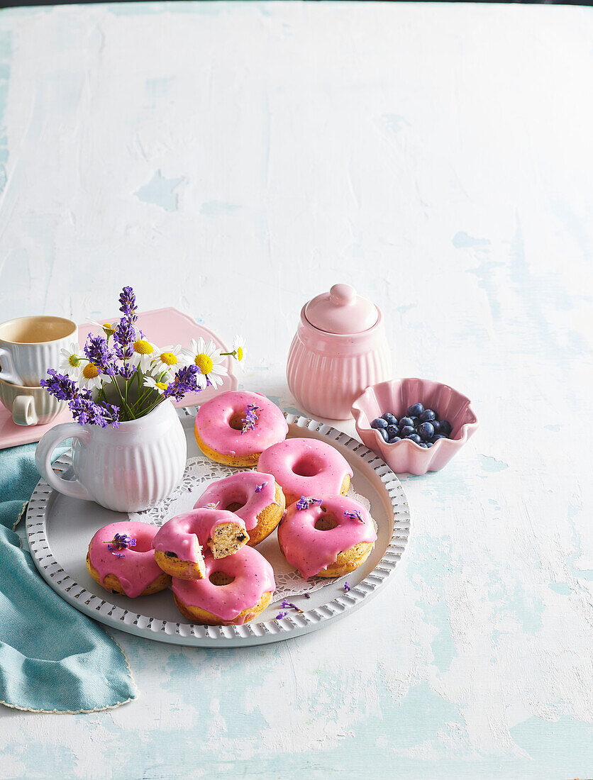 Baked donuts with blueberry-lavender glaze