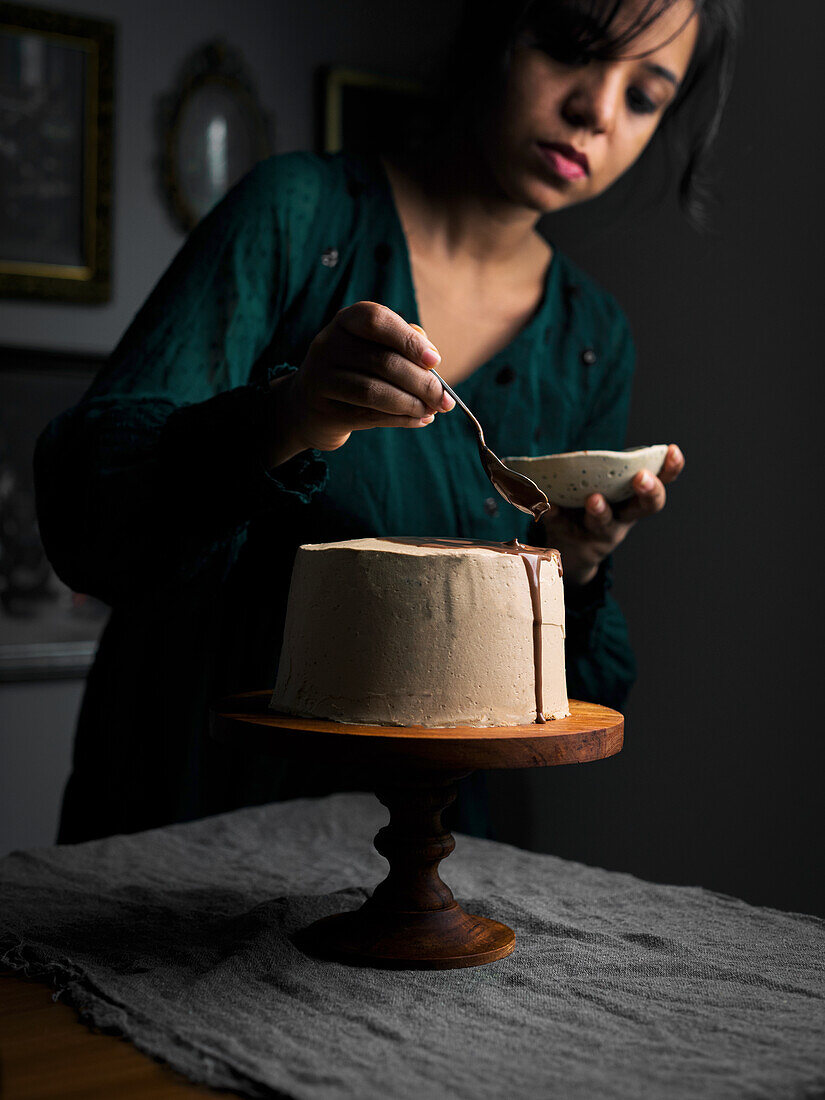 Chocolate cake with coffee icing