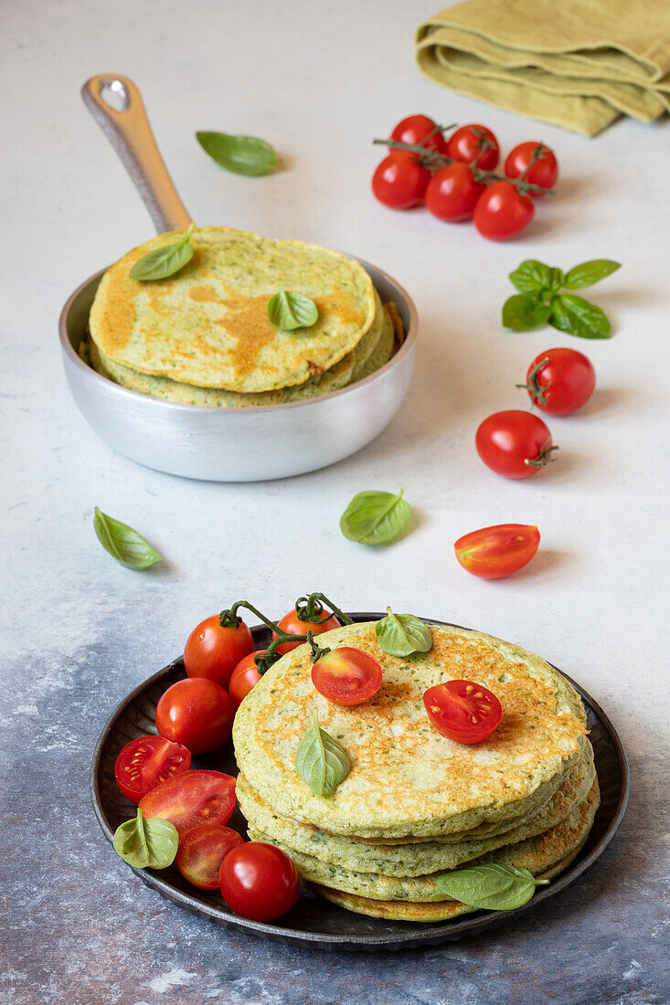 Pancakes with basil and parmesan cheese