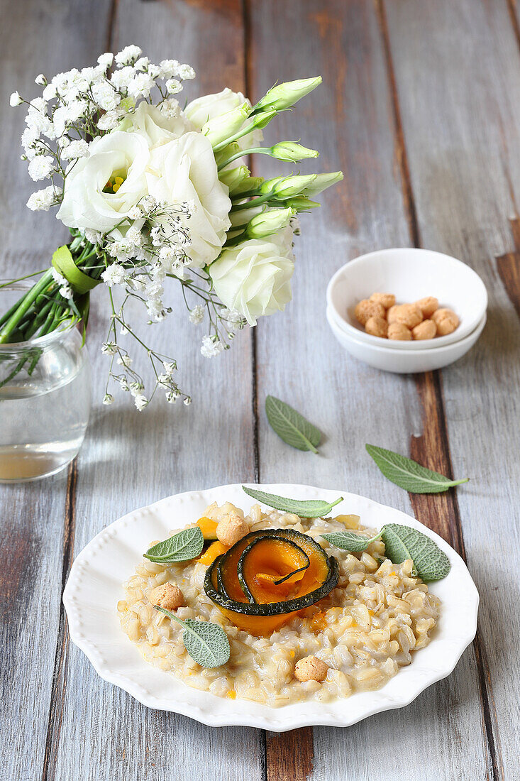 Risotto with pumpkin, gorgonzola, and amaretti