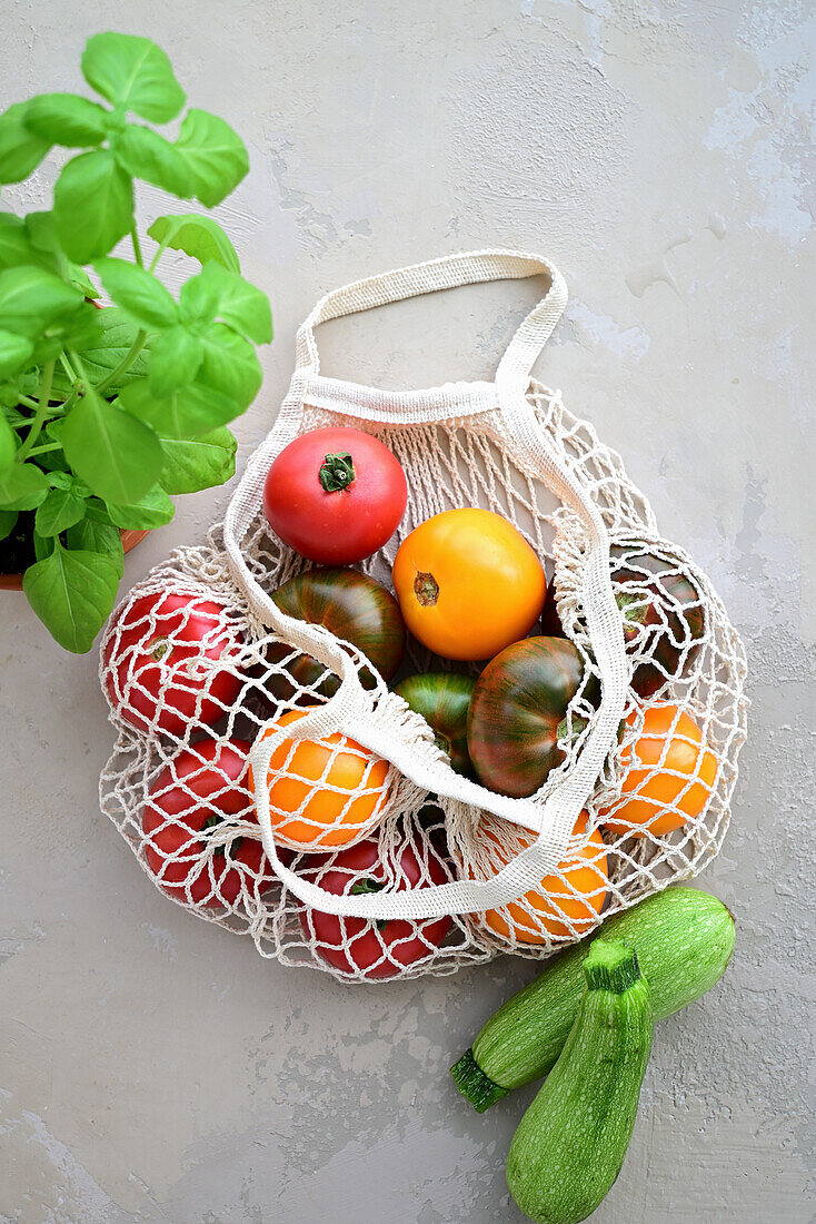 Fresh vegetables and basil