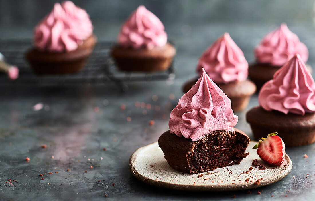 Chocolate Cupcakes with Strawberry Buttercream