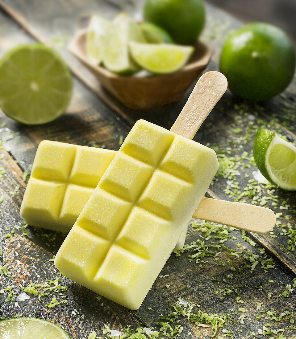 Creamy lemon ice cream on a stick