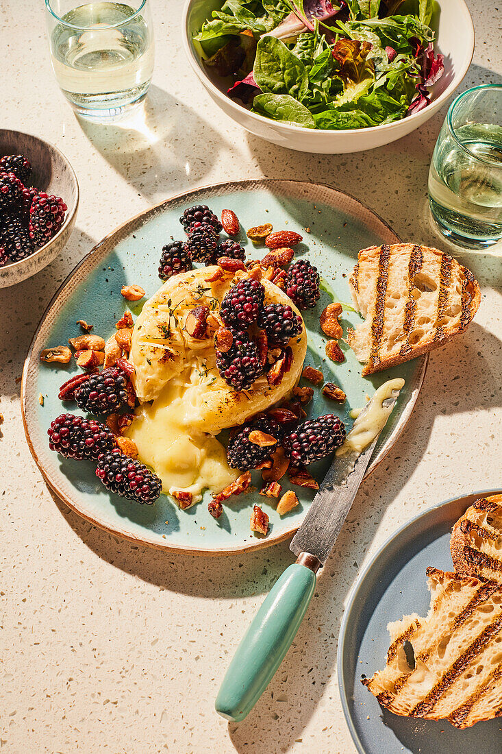 Baked Brie with blackberries and peanuts