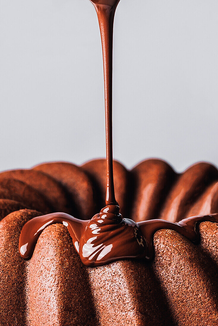 Chocolate icing on chocolate bundt cake