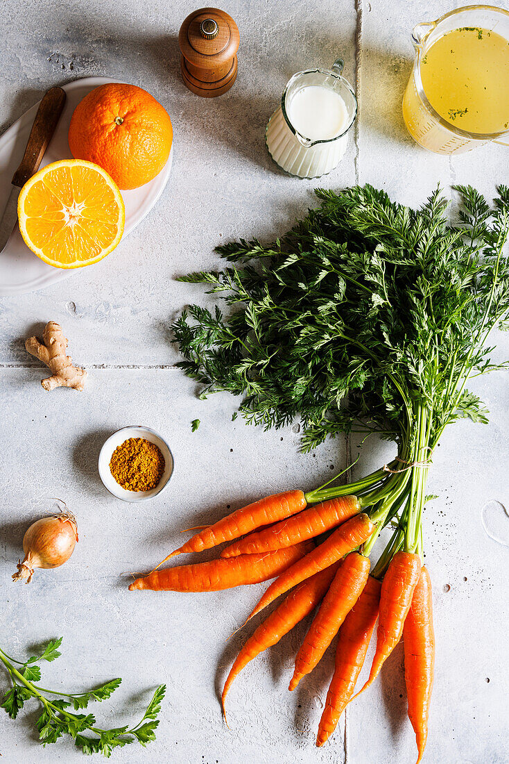 Ingredients for carrot soup