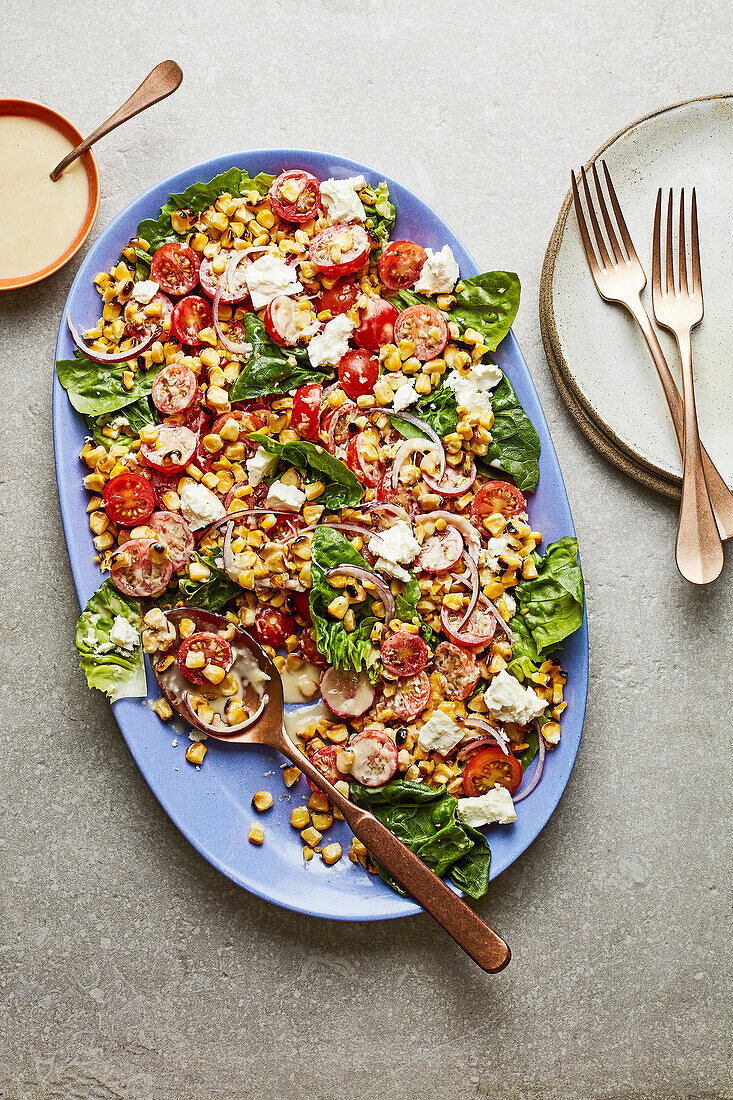 Grilled corn salad with tahini-miso dressing