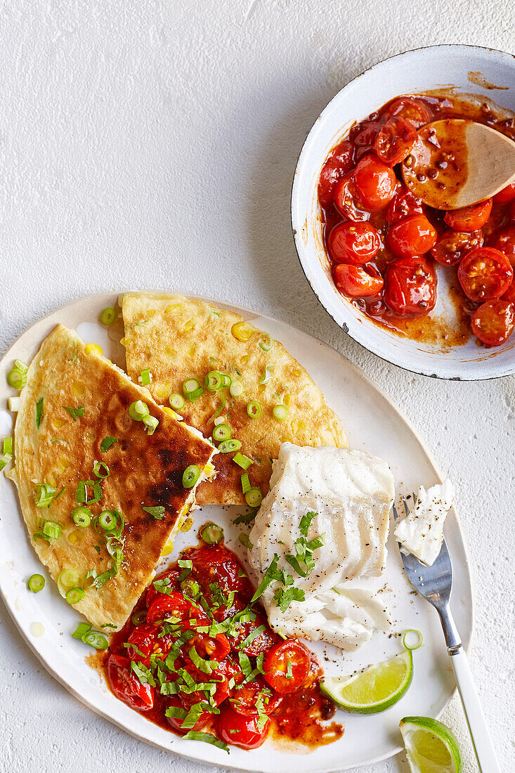 Corn cakes with chipotle codfish