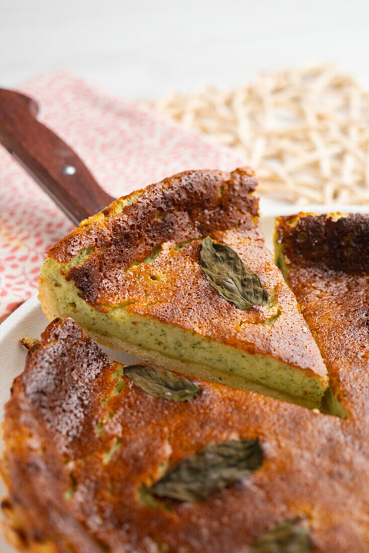 Flaó from Ibiza - cheese and egg cake from the Balearic Islands with cream cheese and mint