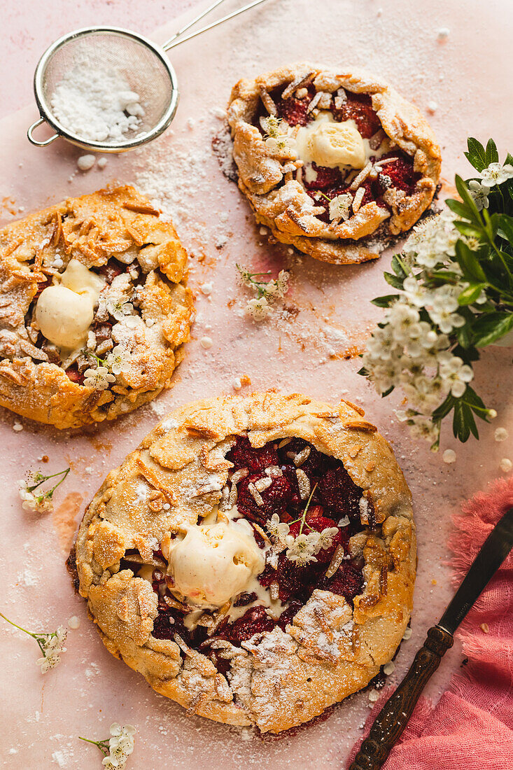 Rhubarb galette with ice cream