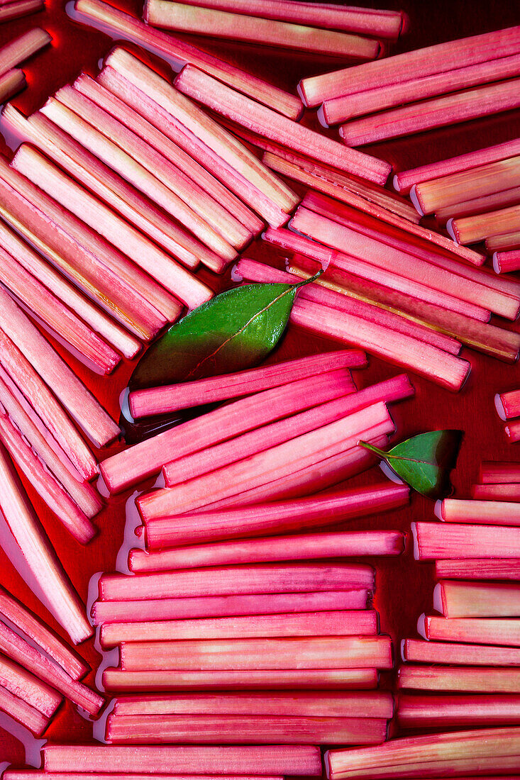 Pickled rhubarb with bay leaves