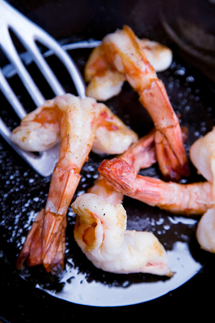 Pan-fried king prawns