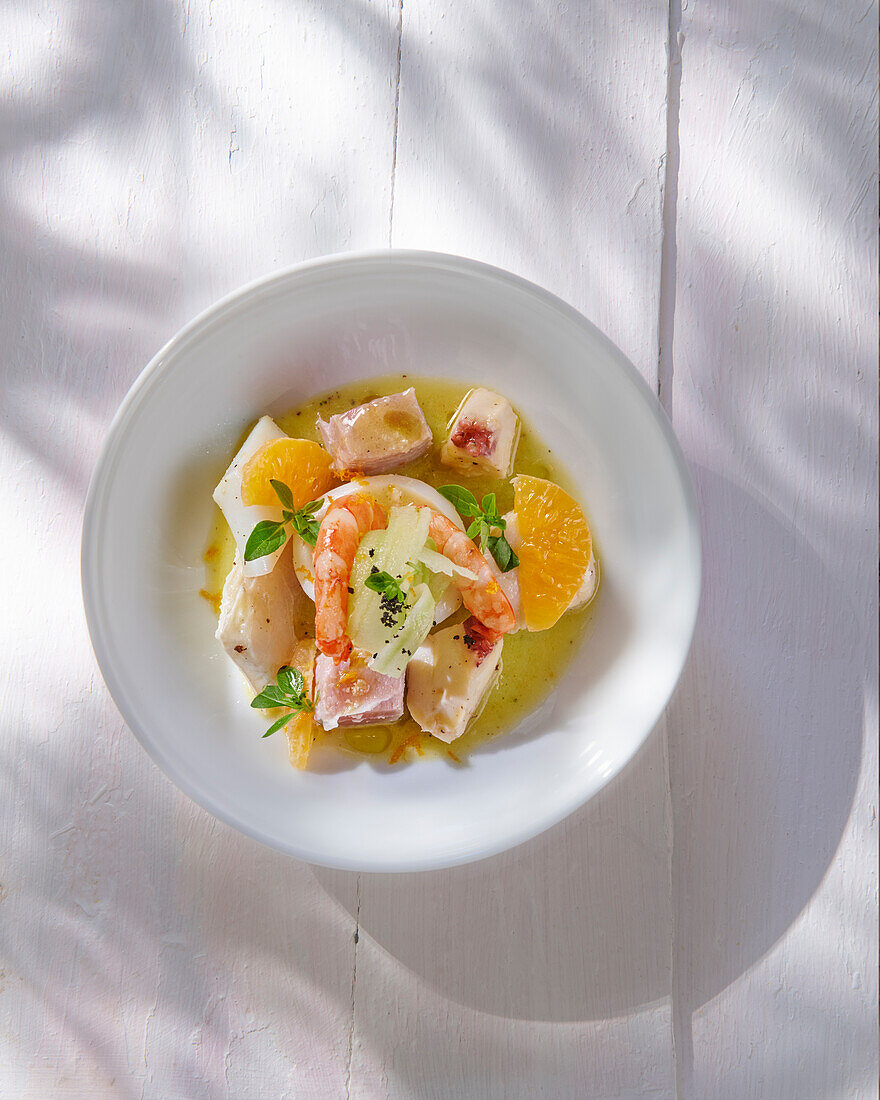 Seafood salad with clementine